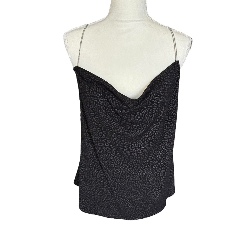 The Limited Black/Gray Leopard Print Camisole with Chain Criss Cross